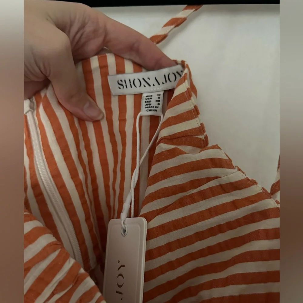 NWT Shona Joy “Hele Ruched Panelled Midi Dress - Coconut & Tangerine - Sz. 6 - Picture 7 of 7